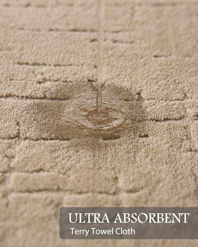 AMOAMI-Bath Mat-Absorbent Quick Dry Bathroom Floor Mats-Washable Rubber Backing Bath Mats for Bathroom Rugs Fit Under Door-Bath Rug for in Front of Sink Bathtub Shower Room, Camel 17''x59''