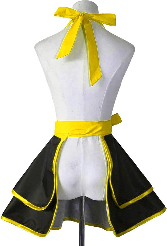 Hyzrz Lovely Handmade Cotton Retro Black Aprons for Women Girls Cake Kitchen Cook Apron for Mother's Gift (Yellow)