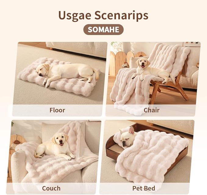 SOMAHE Dog Blanket Self-Warming Throw for Medium & Large Dogs, Dual-Side Sherpa Plush, Thick Crate Bed Cover & Car Seat Mat, Anti-Static Machine Washable No Shrink, 39x30 Inch White