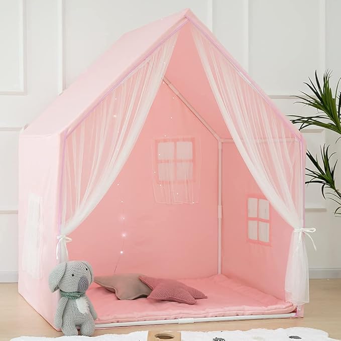 Kids Play Tent Indoor, Pink Playhouse Tent for Girls, Large Play Tents for Toddlers, Indoor Playhouse Princess Castle Play Cottage for Kids Toy Birthday House Gift