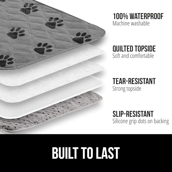 GORILLA GRIP Waterproof Bed Cover for Dogs, 82x82, Gripped Slip Resistant Backing, Leak Proof Washable Dog Blanket Covers Sofa, Couch, Sectional, Crate, Car, RV Seats, Pet Puppy Essentials, Gray Paw