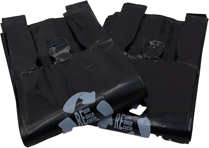 ASSUREPAK Black Reusable/Eco-Friendly LDPE T-Shirt - Single Bottle Bag 6"X4"X20" - 400 Bags - 57 Micron (2.25 mil) - Black - BLKLD40REC225REUSE6420
