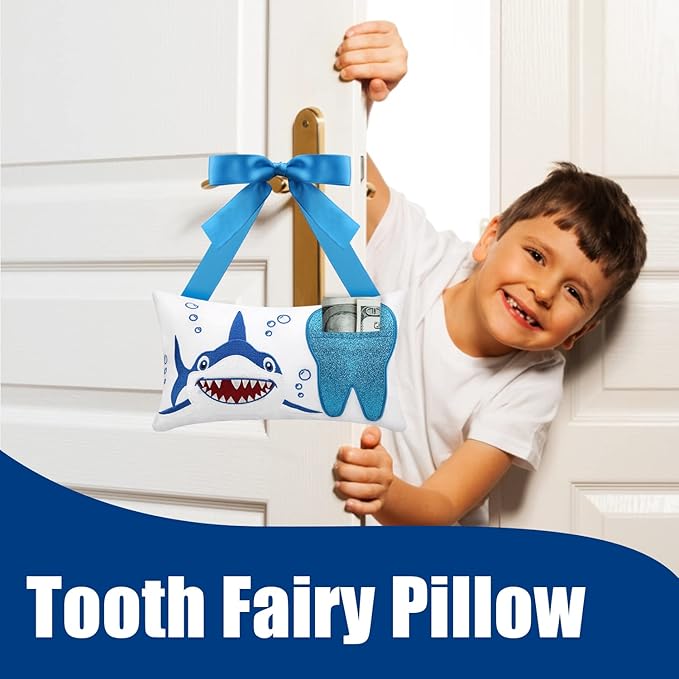 Malihome Tooth Fairy Pillow with Pocket for Girls and Boys Kids Tooth Pillow Toothfairy Gifts Tooth Keepsake Pouch 8.6 x 4.8 inches (for Boys)