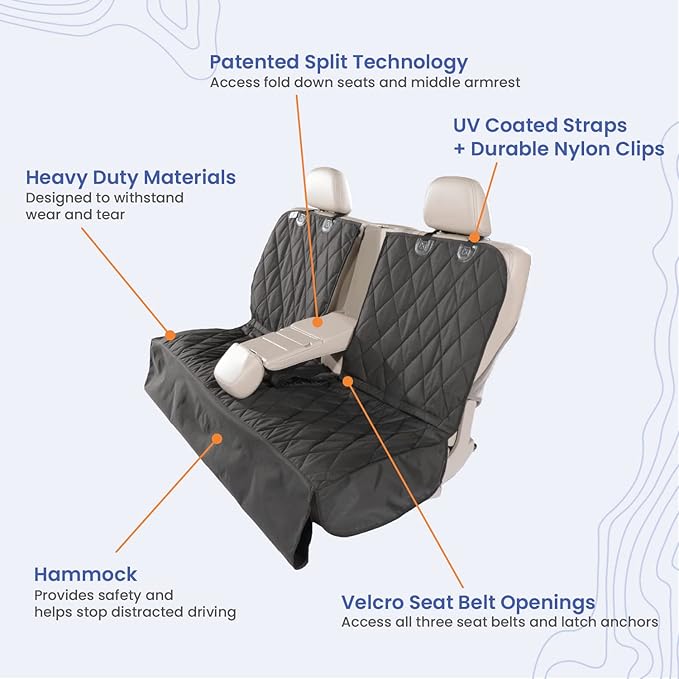 4Knines Dog Hammock for Cars, SUVs, and Small Trucks (Regular Size, Tan) – Rear Seat Cover for 60/40 Split Bench w/Armrest & Seatbelt Access – Heavy Duty, Waterproof, Easy Install, Machine Washable