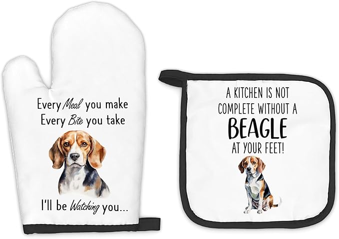 Beagle Gifts for Women Men, Dog Oven Mitts and Pot Holders Sets, Beagle Dog Decor Kitchen Accessories Sets, Complete Without a Beagle Dog Heat Resistant Oven Glove Potholders for Kitchen Baking