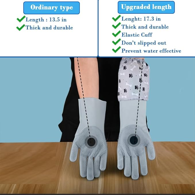 1TO3GO Pet Grooming Gloves Pet Hair Remover Cat, Dog Washing Gloves Silicone Heat Resistant Cleaning Gloves with High-Density Teeth Grooming Gloves for Dogs, Cats, Horses (2 Pairs - Blue & Gray)