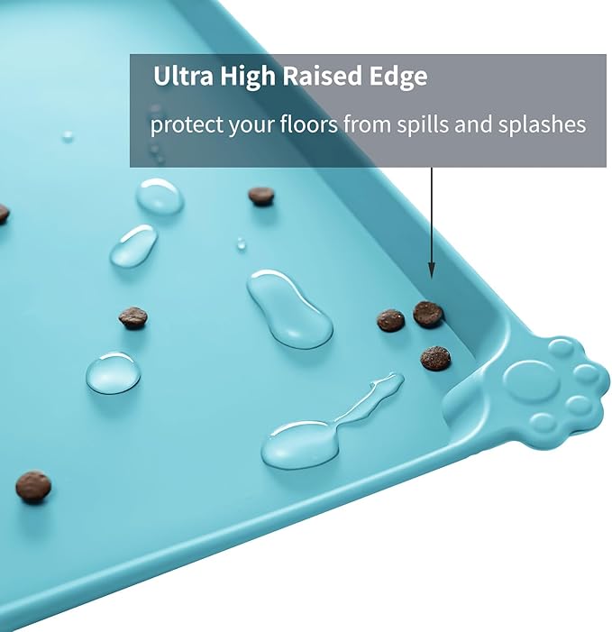 Reopet Waterproof Pet Feeding Mat with High Raised Edges, Heavier and Thicker Placemats for Cat Dog Water Bowl with BPA Free, Dogs Cats Food Mats for Messy Drinkers to Prevent Spill and Protect Floors