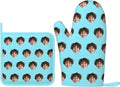 Custom Oven Mitt and Pot Holder with Your Face, Customizable 2 Pcs Silicone Oven Glove and Potholders Personalized Kitchen Gifts for Chefs Cooking Lovers