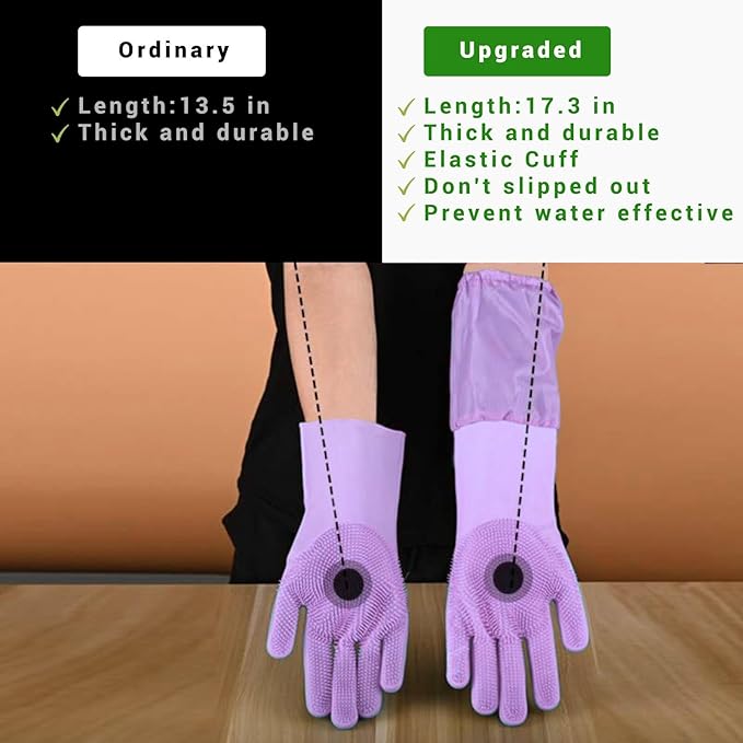 GALYNA Dog Washing Gloves, Pet Grooming Gloves with Soft Brushes, Bathing and Massaging for Dogs and Cats, Silicone Heat Resistant Cleaning Gloves with High-Density Teeth (Purple)