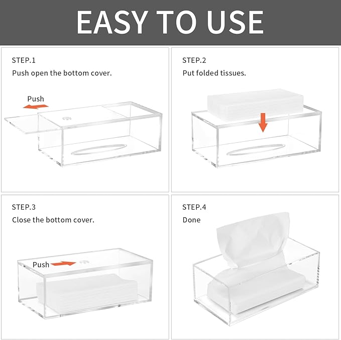 Acrylic Tissue Box Cover, Clear Tissue Box Holder, PITBVO Facial Napkin Dispenser Holder Case Dryer Sheet Holder for Car, Bathroom, Kitchen, Office, Living Room, Home, Laundry, Counter Hotel Use