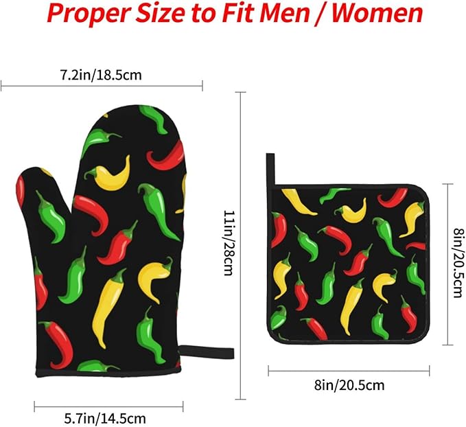 Hot Chili Peppers Oven Mitts and Pot Holders Set of 4, Oven Mittens and Potholders Heat Resistant Gloves for Kitchen Cooking Baking Grilling BBQ