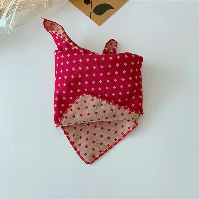 Pemilosci Double Layers Two Tones Dog Cotton Square Bandana Bibs Scarf Kerchief for Small Medium Dogs Boy or Girl - DCB07 R&B