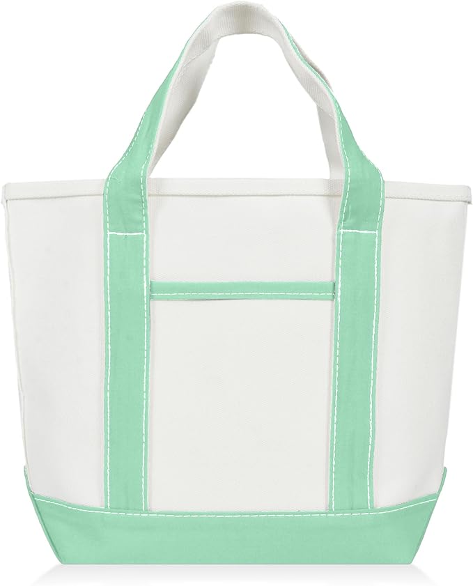 DALIX 14" Mini Small Cotton Canvas Party Favor Wedding Gift Tote Bag in Mint Green