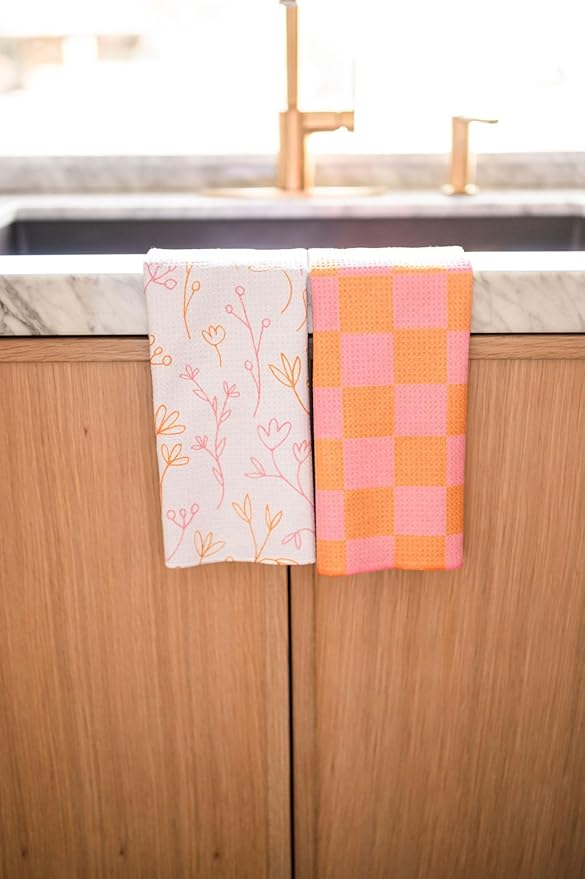 Desert Aqua 2 Pack Double Sided Kitchen Towels || Dish Towels || Quick Dry || Designer Prints || Highly Absorbent || Hanging Hook (Pink)
