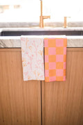 Desert Aqua 2 Pack Double Sided Kitchen Towels || Dish Towels || Quick Dry || Designer Prints || Highly Absorbent || Hanging Hook (Pink)