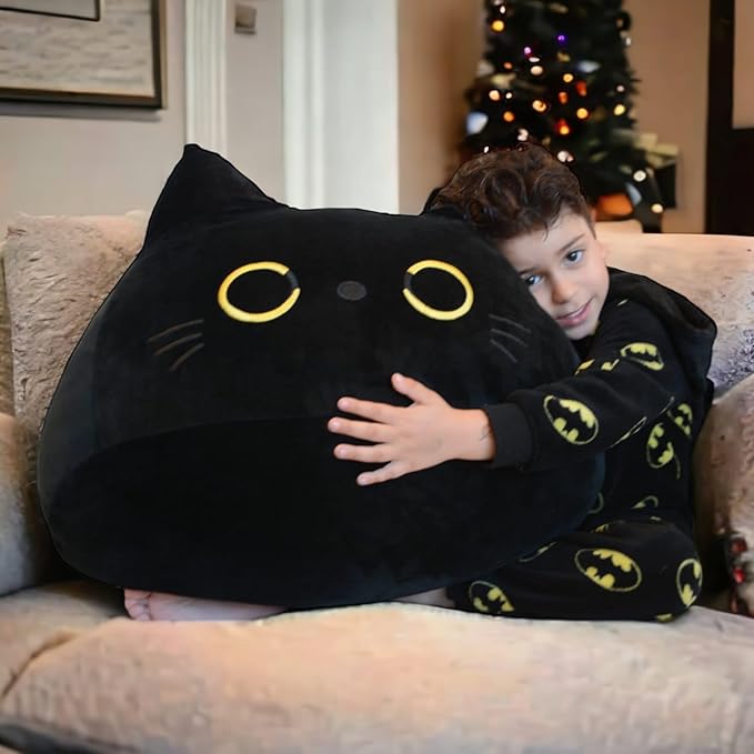 WORLD OF PLUSH 29-Inch Jumbo Black Cat Plush Toy – Giant Stuffed Animal Pillow, Soft Cuddly Kitty Plushie Gift for Kids, Girls & Adults
