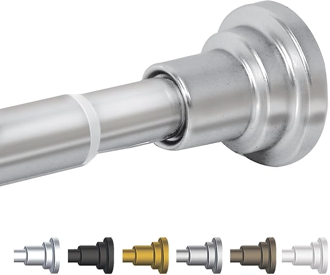 BLACK+DECKER Tension Shower Curtain Rod 42-72 Inch – Drill-Free Adjustable Curtain Rod, Rust-Resistant Stainless Steel Tension Curtain Rod for Shower, Bathroom, Window, Closet – 35 lb Capacity