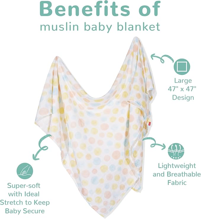 HECCEI Muslin Swaddle Blanket - Baby Muslin Blanket Large Swaddles 47 x 47 inches Breathable & Soft Baby Receiving Blanket Gender Neutral for Newborn Boys Girls, Bubble Play