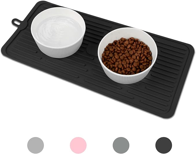 Dahaiwua Waterproof Pet Placemat,Feeding Mats,Non Slipping Cat Food Mats,Cat Food Mats for Floor with Lip,Dog Food Mat-Black