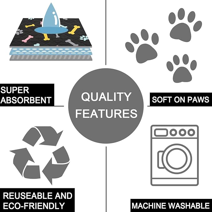 SPXTEX Dog Crate Pads Dog Pee Pads Rugs Washable Dog Pads, Non Slip Puppy Pee Pads for Small Dogs, Waterproof Pet Pad Rug, Dog Whelping Training Pads for Dogs, 2 Piece, 20"x30" Black