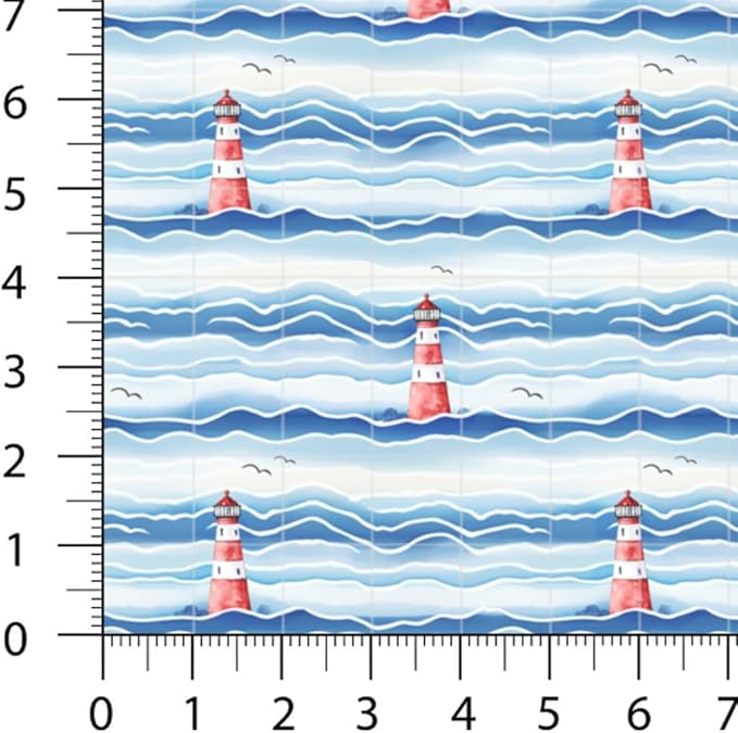 Nautical Patchwork Fabric Panel 100x155 cm – 100% Cotton Satin, 6 Coordinated Marine Prints on One Continuous Sheet for Quilting, Sewing & DIY Crafts (Maritime Style, 6pcs 50x50cm)
