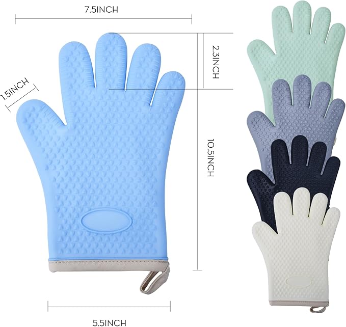 Silicone Oven Mitts Ven Gloves with Fingers Pot Holders and Oven Mitts Heat Resistant Kitchen Baking Cooking Barbecue Accessories 2 Pack Sky Blue