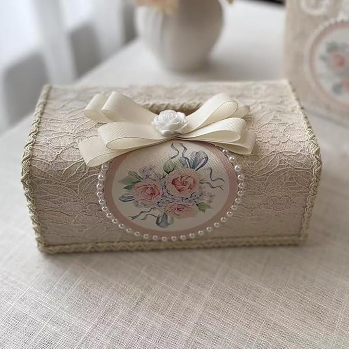 Tissue Cover Holder Fabric Art Cute Tissue Box Cover Dispenser Napkin Organizer for Bathroom Bedroom Office and Car (A - Apricot Color)