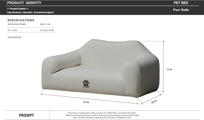 ZoeFleur Pet Sofa Bed, Orthopedic Washable Dog Bed for Small Medium Dogs and Cats, Modern Plush Pet Furniture with Removable Cover(White)