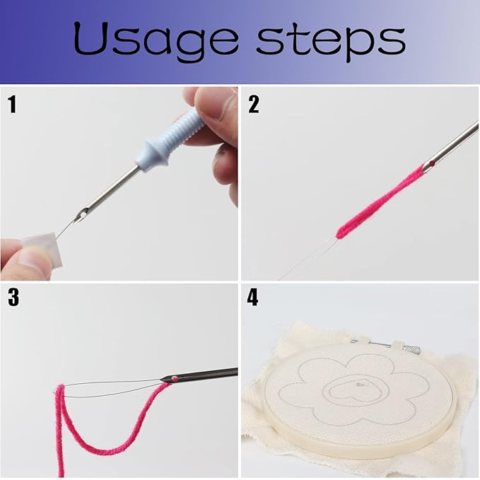 Allazone 4 Set Punch Needle Kits, 15 cm Embroidery Starter Kits, Punch Needle Tool Threader Fabric Embroidery Hoop, Yarn and Home Decor