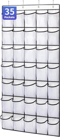 SAVERHO 35 Pockets Over the Door Shoe Organizer, Hanging Shoe Organizer for Door with 35 Mesh Pockets Large Capacity Shoe Hanging Storage Bag with 4 Metal Hooks (White-1Pack)