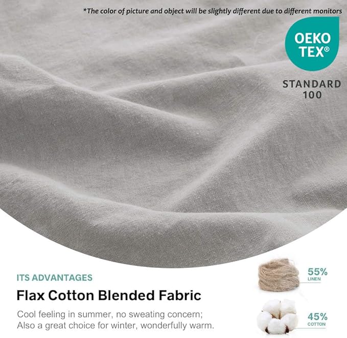 Simple&Opulence Belgian Linen Sheet Set Solid Color - 4 Pieces (1 Flat Sheet, 1 Fitted Sheet & 2 Pillowcases) Natural Flax Cotton Blend Soft Breathable Farmhouse Bedding - King Size, Grey