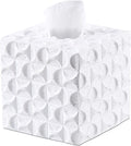 White Mosaic Tissue Box Cover Square for Home Decor, Relief Sculptured Geometric Cube Resin Heavy Tissue Box Holder for Bathroom Countertop, Tabletop, Night Stand, Office Desk