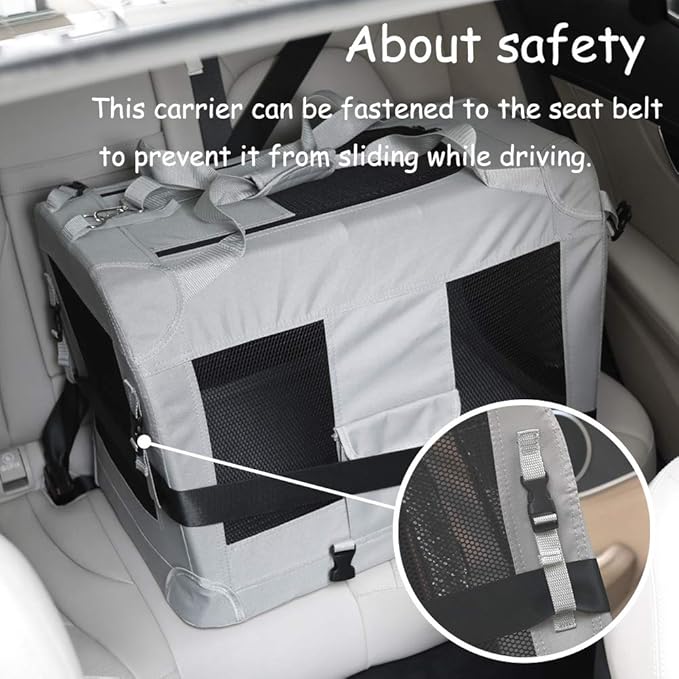 Petseek Extra Large Cat Carrier Soft Sided, Portable Small Dog Carrier for 2 Cats, 24"x16.5"x16" Car Travel Folding Comfortable Design with Bowl, Blue
