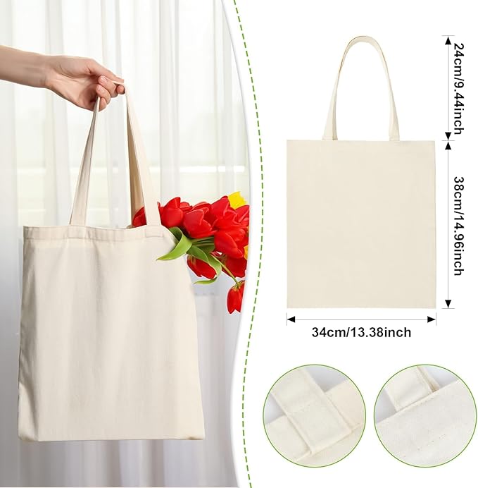RAINFLOW Canvas Tote Bag - 4 PCS Cotton Canvas Reusable Grocery Shopping Blank Tote Bag with Handles for Crafts DIY, Gift, Advertising Promotion Activity