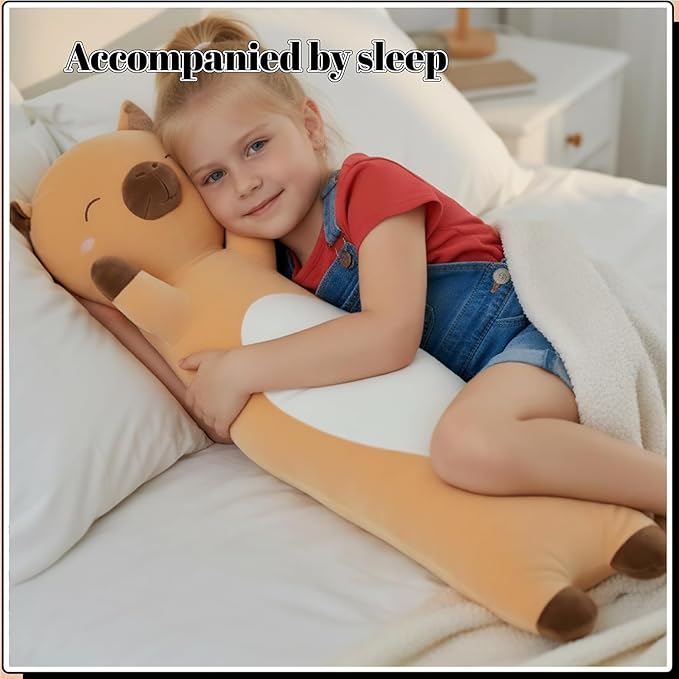 Shuoopen Long Capybara Plush Body Pillow Giant Stuffed Animal Soft Kids Sleeping Pillow, Kawaii Cute Capybara Plushies for Girls Boys Birthday (Brown,90cm/35.4inch)