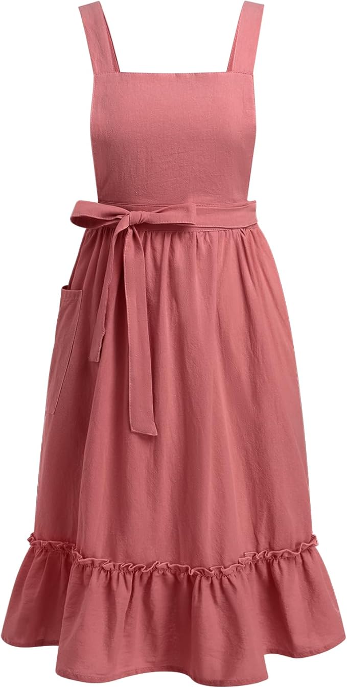 ODIZLI Frill Apron for Women Cotton Cross Back Vintage Ruffle Apron for Garden Cooking Aprons