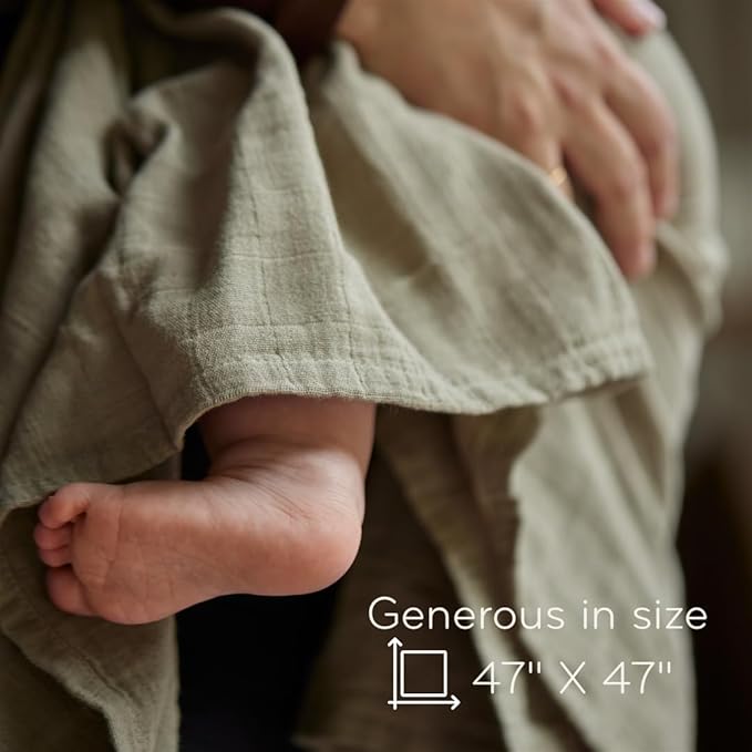 Huxie Swaddle - 100% Organic Cotton - Muslin Swaddle Blankets for Newborn, 47" x 47" (Sage Green)