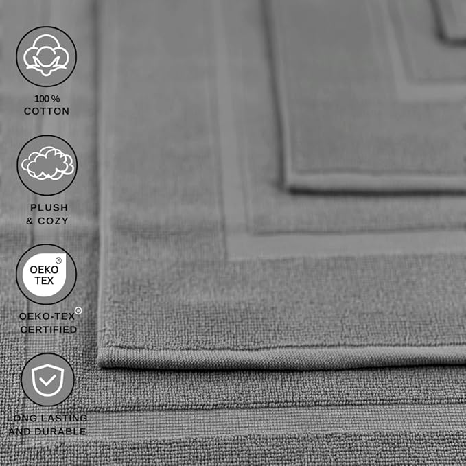 ELITE Emporium Home Collection 2-Piece Cotton Bathroom Mat Set, 21" x 34" - 100% Cotton, Absorbent, Quick-Dry, Bath Towel Mats for Bath Floor, Silver [Not a Bathroom Rug]