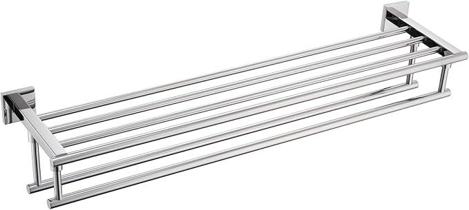 KOKOSIRI Bathroom Towel Rack Towel Holder 32 Inches Bath Towel Shelf with Double Towel Bars Wall Mounted, Polished Chrome Stainless Steel B6005CH-L32