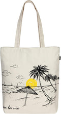 Ecoright Tote Bag for Women with Zipper, Small Tote Bag, Canvas Bag, Reusable Cotton Bag for Beach, Grocery, School & Work