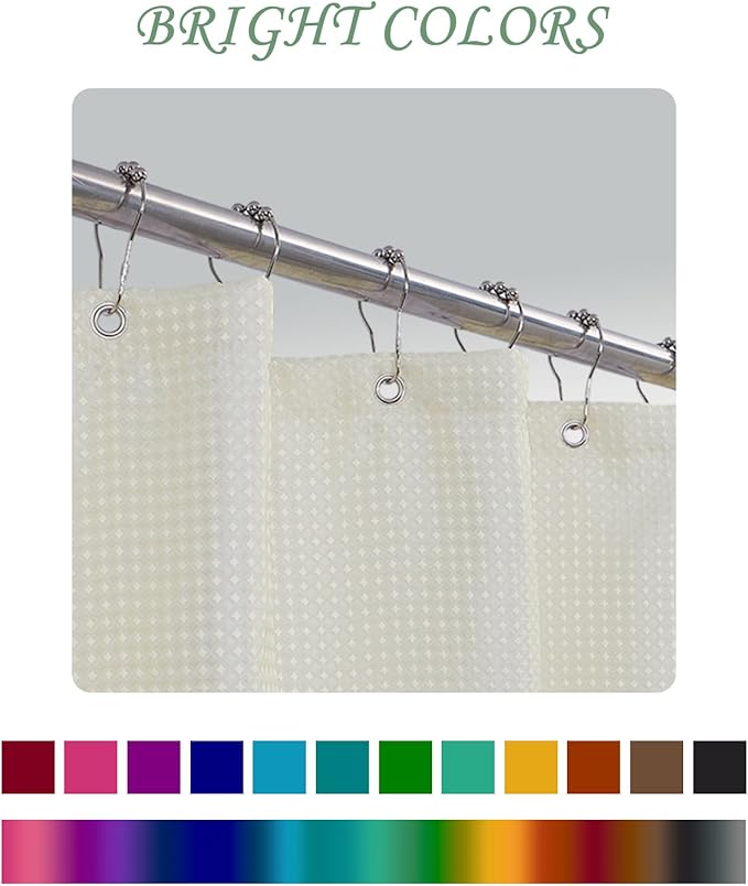ggaimwf 36x72 Inch Solid Color Shower Curtain for Bathroom Waffle Bath Water Resistant Fabric Curtains Cream Modern Thick Shower Stall Curtain with Metal Hooks