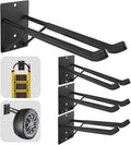 FancyEagle 14" Large Heavy Duty Garage Hooks, 4-Pack Steel Garage Storage Hooks with Support Rods, Utility Wall Mount Hangers for Power Tools, Car Tires, Ladders, Chairs, Garden Tools and More