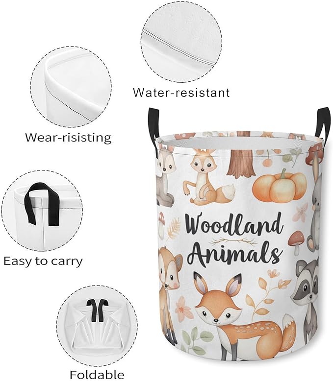Laundry Basket Woodland Animals Collapsible Laundry Hamper with Handles Clothes Storage Bin for Household Bedroom Bathroom College Dorms