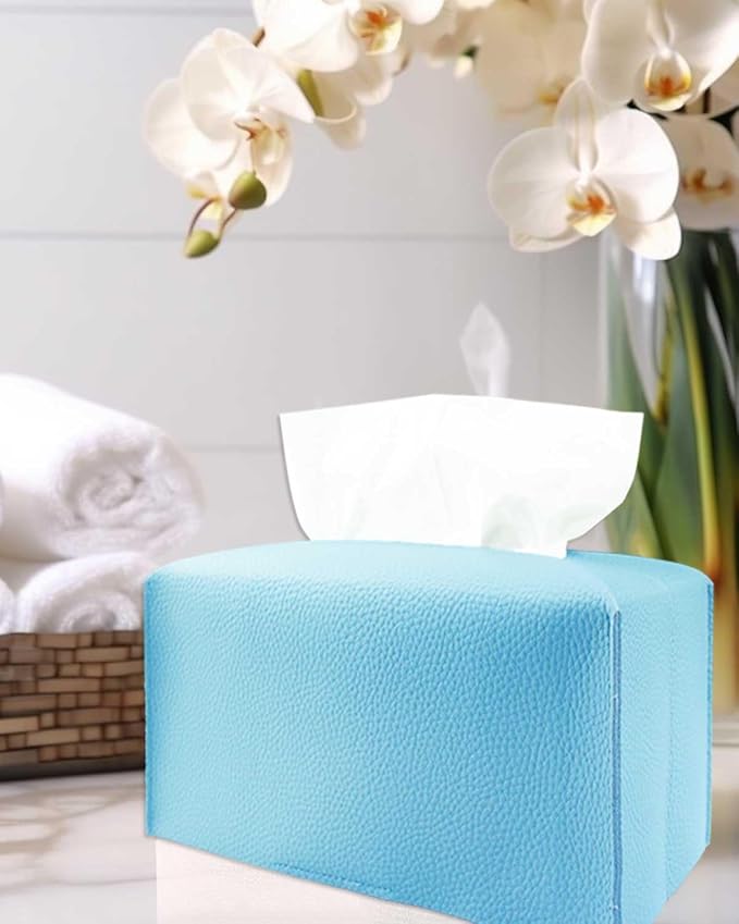 Sky Blue Tissue Box Cover Rectangular - Plus Size Large Tissue Box Cover Rectangle [JESMINI] Faux Leather Tissue Box Holder Long for Extra Large Rectangle Facial Tissue Box