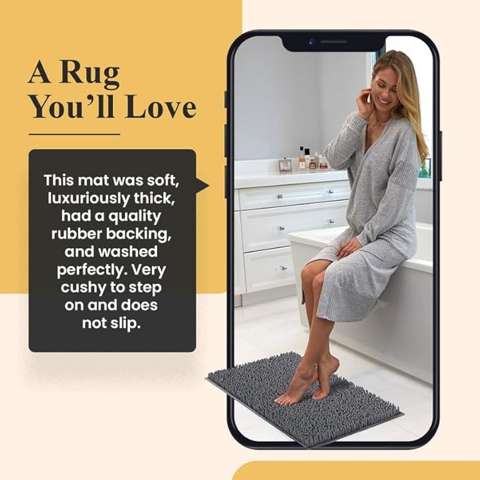 MAYSHINE Plush Shaggy Chenille Bath Mat | Extra Soft, Super Absorbent, Non-Slip Bathroom Rug | Fluffy Microfiber, Area Rug Sets for Bathroom Floor, Kitchen, Living Room | 24"x17" | Plum