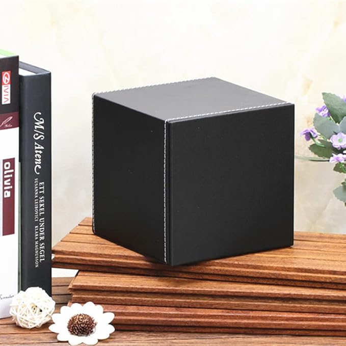 RHCSZ PU Leather Tissue Box Cover Square,Upgrade Large Size Napkin Holder Pumping Paper Case Dispenser,Facial Tissue Holder with Magnetic Bottom for Home Office Car Hotel Restaurant Black (Black-1)