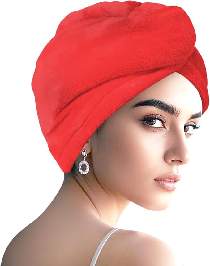 AGKXHDEC1 Pack Double Layer Microfiber Towel, Hair Turbans for Wet Hair, Drying Hair Wrap for Women(Red)