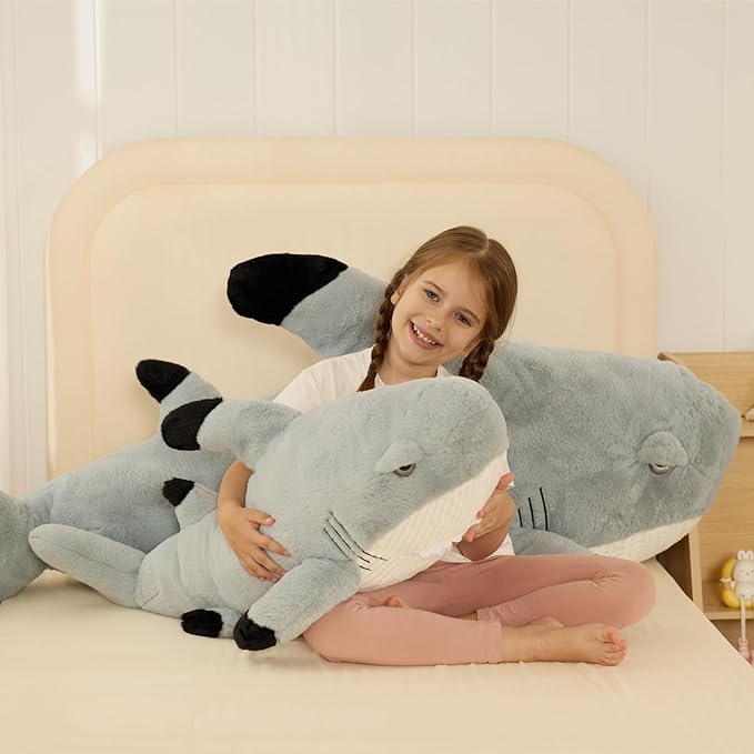 Tezituor 32inches Shark Stuffed Animals, 2.6ft Large Gray Stuffed Shark Plush Body Pillow for Girls Boys, Realistic Ocean Plush Toy Birthday Valentine's Day Decora Gift for Adults
