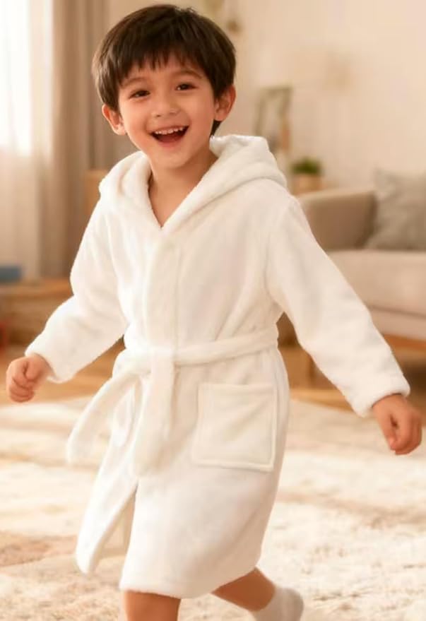 Fraprasty Boys Girls Hooded Robe Soft Touch Robe Kids Terry Cloth Cotton Spa Bathrobe Sleepwear 2-14 Years