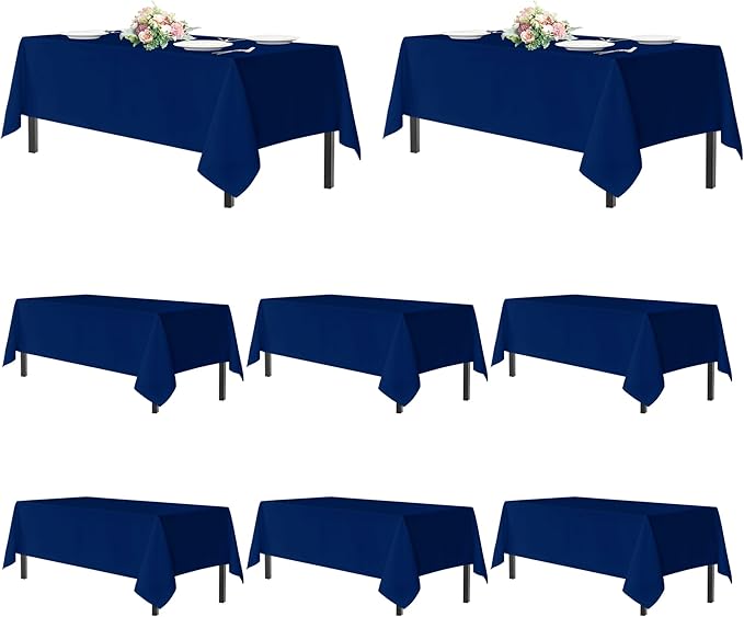 sancua Navy Blue Tablecloths for 8 Foot Rectangle Tables, 8 Pack - Washable Polyester Fabric Table Cloth for Wedding Party, Birthday, Banquet Reception, 60x120 Inch